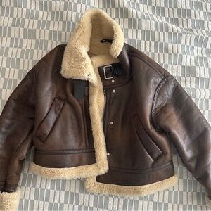 Zara Faux Shearling Moto Jacket Size Large